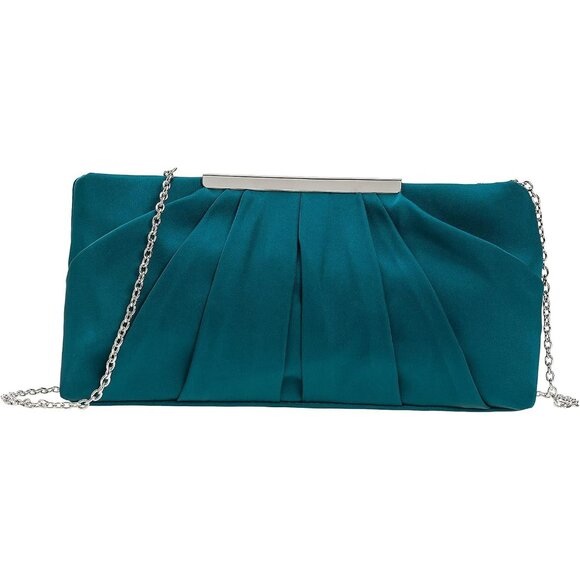 ⚡ Women's Elegant Evening Pleated Satin Simple Classy Formal Green Clutch Bag - Picture 2 of 6